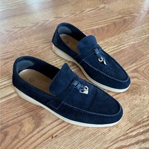 LORO PIANA Summer Charm Walk Blue Suede Loafers with Charms Size EU 35 US 6